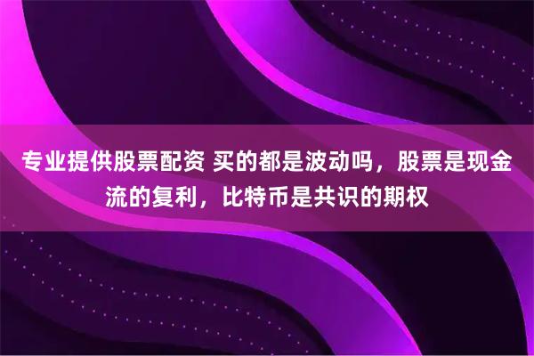 专业提供股票配资 买的都是波动吗，股票是现金流的复利，比特币是共识的期权